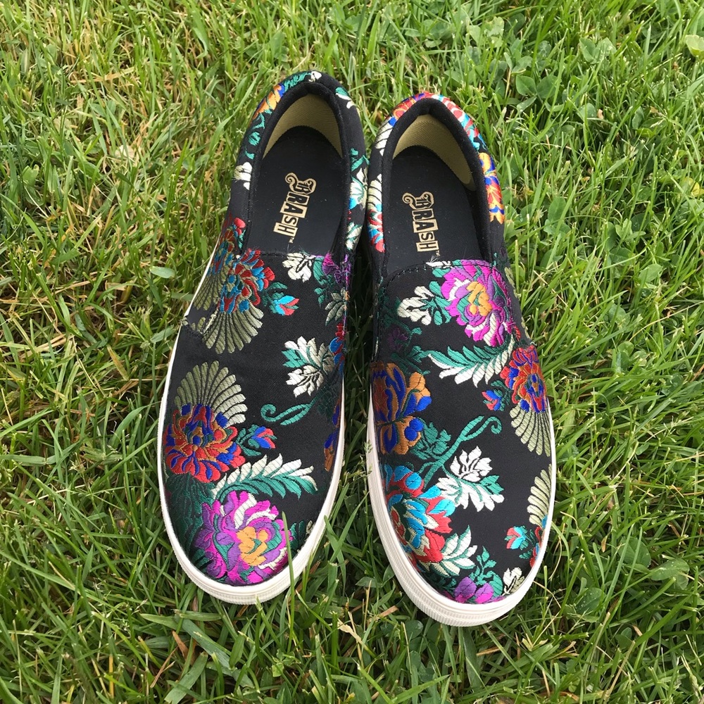 Brash brocade slip on shoes